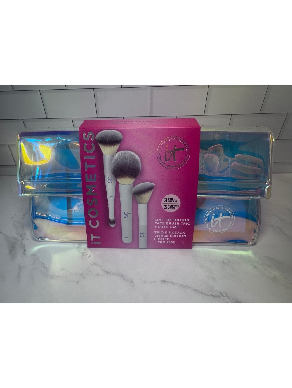 IT Cosmetics Heavenly Luxe Face Brush Trio + Holographic Case | New